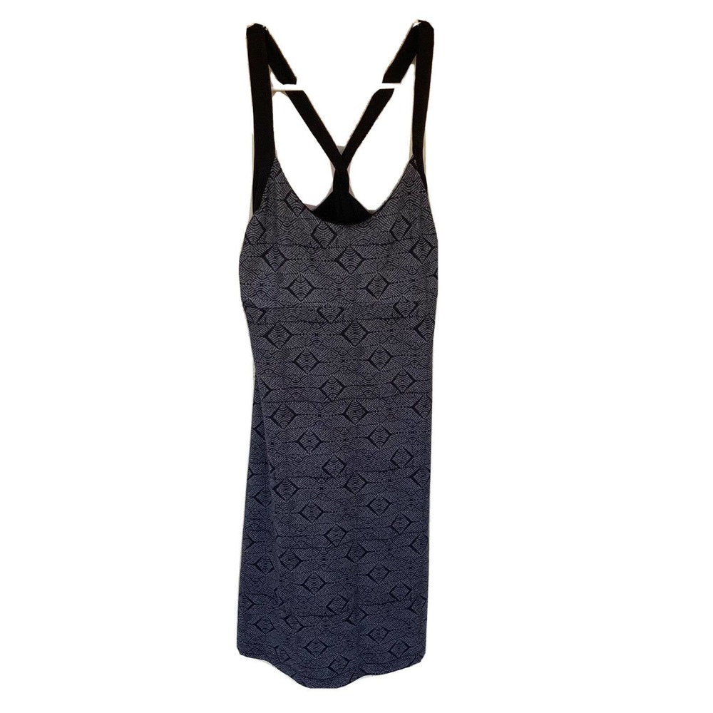 Patagonia Dress Sz S Gray Black Geo Print Athletic Sporty Sleeveless Cross Back